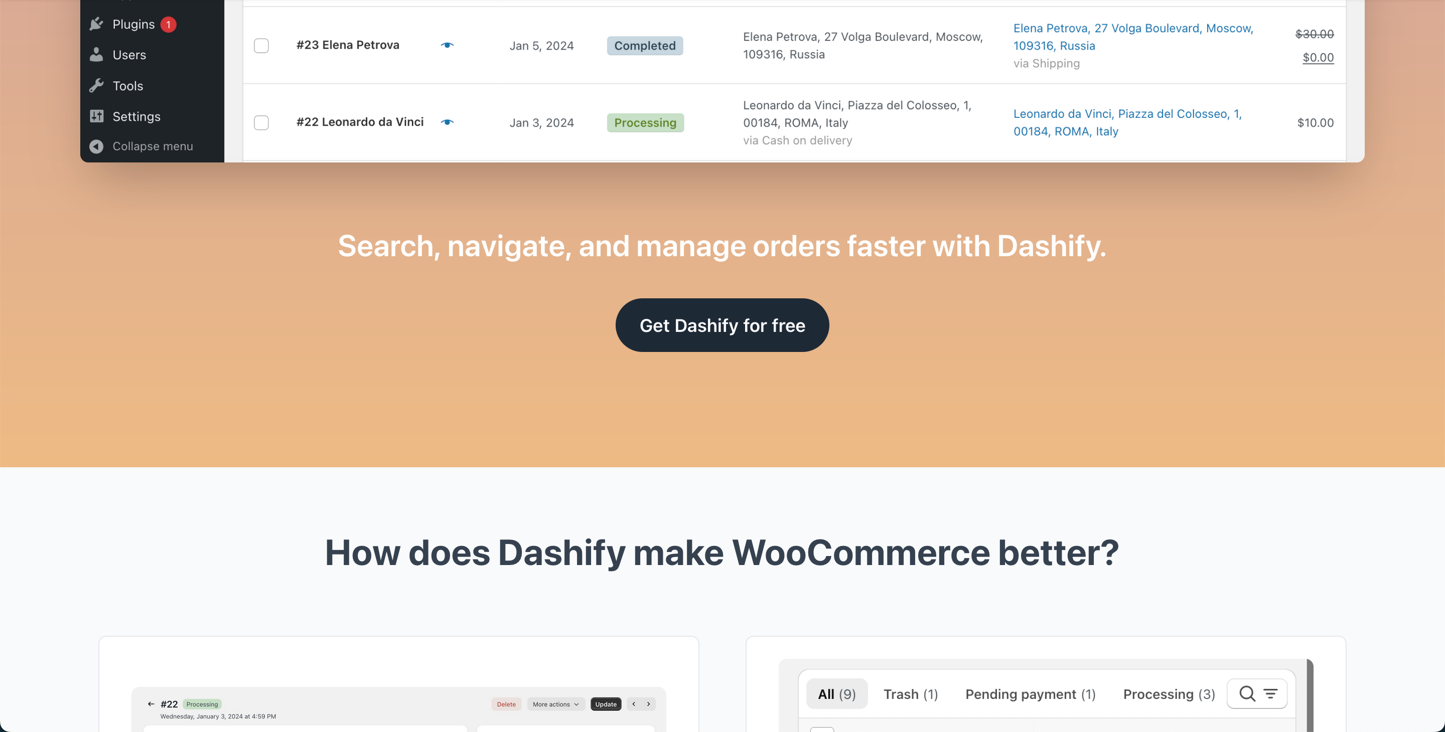 Screenshot of the section of the Dashify website that I added testimonials to, before adding them. It looks pretty empty compared to the one with testimonials.