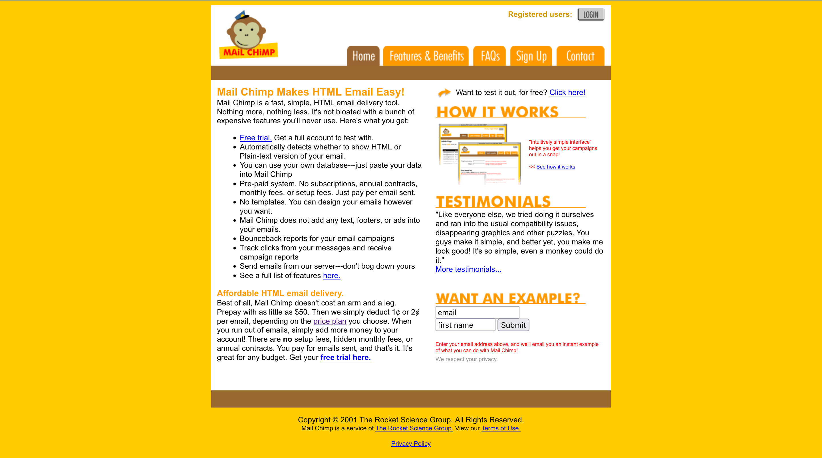 Mailchimp’s website in 2001